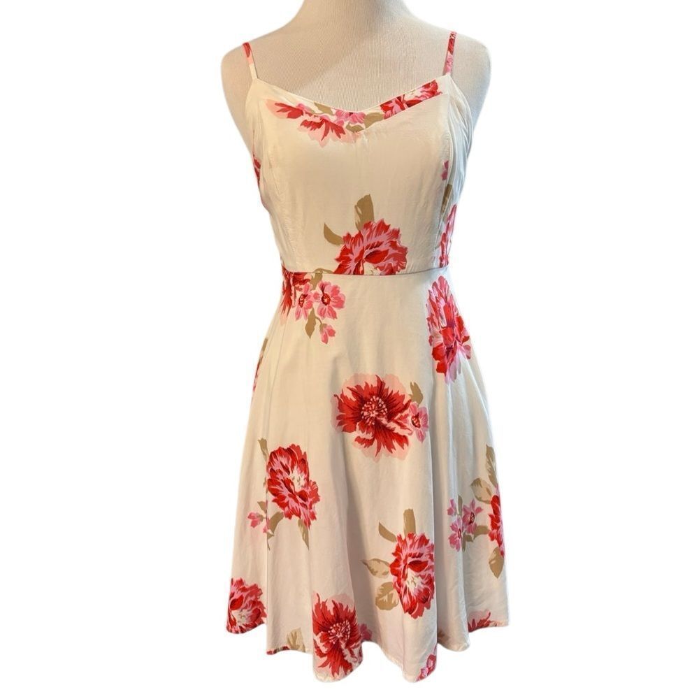 Old Navy Women’s SP Floral Sundress White Red Pink Fit & Flare Spaghetti Strap
